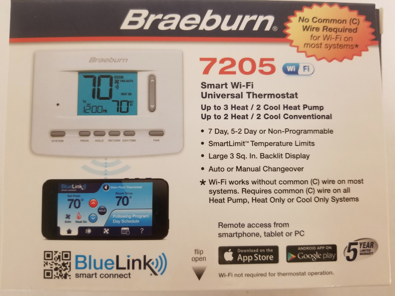 BRAEBURN 7320 Smart WiFi 5/2 7 Day Programmable Thermostat 3H/2C 3 Heat 2 Cool 