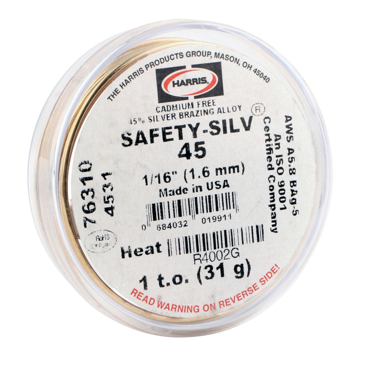 Harris 4531 Safety Silv 45 Silver Brazing Alloy 1 t.o.