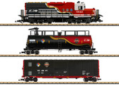 This is a model of a rescue and training train for rescue teams. It is painted and lettered for such a train of the Norfolk Southern Railroad. The train consists of a diesel locomotive and two cars. The diesel locomotive is painted and lettered for the train. The paint scheme and lettering are for Era VI. Both trucks are driven by two powerful Bühler ball bearing motors. The locomotive has a built-in mfx/DCC decoder with many light and sound functions. The running sounds will also work in analog operation.
The train has a tank car painted and lettered for the train. The paint scheme and lettering are for Era VI. The tank can be filled with water. The water can be sprayed with a digitally controlled pump. This function is only possible in digital operation.
The train has a boxcar painted and lettered for the train. The paint scheme and lettering are for Era VI. The doors can be opened.
Length of the entire train 178 cm / 70-1/16".

The running sounds will also work in analog operation.