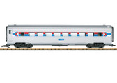 This is a model of a streamliner passenger car for the American passenger train company Amtrak. The paint scheme and lettering are prototypical for Era IV. The car has a factory-installed complete interior and interior lighting. It also has metal wheelsets, 2 of them ball bearing wheelsets for current pickup.
Length 76 cm / 29-15/16".

The locomotives to go with this car are available under item numbers 21580, 21581, and 21582. A typical express train from Era IV – such as the famous "Sunset Limited" – can be made with the other new Amtrak cars.