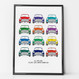 Personalised Mini Cooper Car Print  - multicoloured
