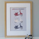 Personalised Retro Vespa Scooter Print - Red Cream and Blue - Framed