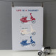 Personalised Retro Vespa Scooter Print - Red Cream and Blue - unmounted