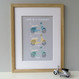 Personalised Retro Vespa Scooter Print- Blue Yellow and Green - framed