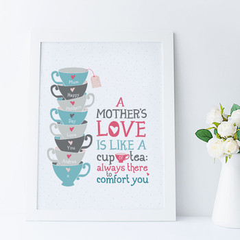 Personalised 'A Mother's Love' Gift Print - Teal/Grey