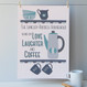 Personalised Coffee Lover's Family Print - 2 cup design - blue/teal - unmounted