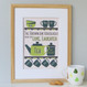 Personalised Tea And Biscuit Family Print - six cup example - green - framed