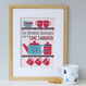 Personalised Tea And Biscuit Family Print - five cup example - cranberry/blue - framed