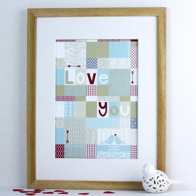 Personalised Patchwork Love Print - framed