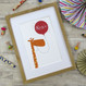 Personalised Fun Giraffe Name Print For Children - red - framed