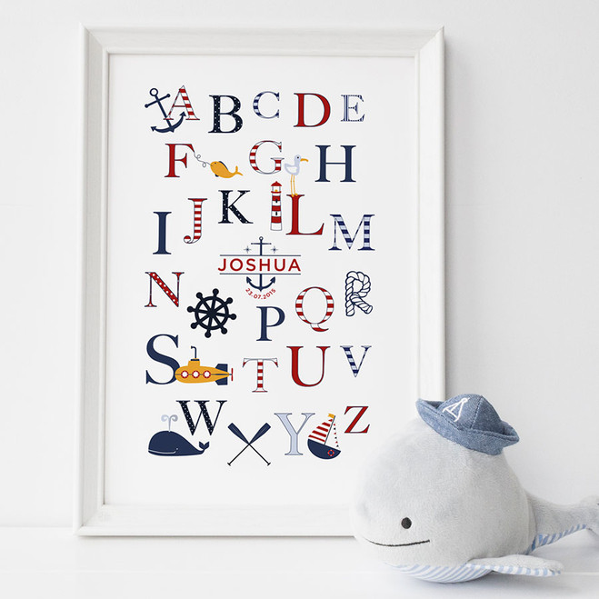Personalised Nautical Alphabet Print for Children 
