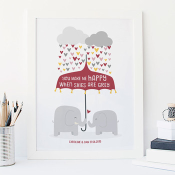 'You Make Me Happy' Personalised Elephant Love Print 