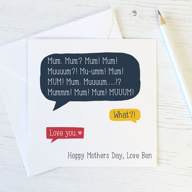 Funny Mothers Day Speech Bubble Personalised Card 