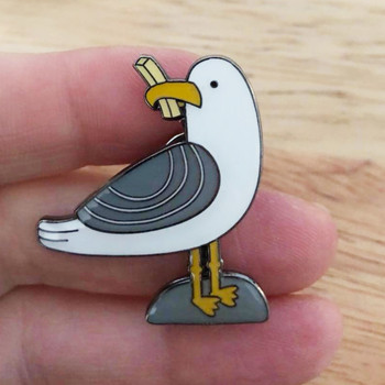 Seagull with a Stolen Chip enamel pin badge by Wink Design