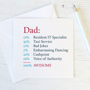 100 Percent Awesome Dad - Funny Father's Day or Birthday Card