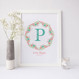 Floral Initial Letter Birth or Christening Print by Wink Design 