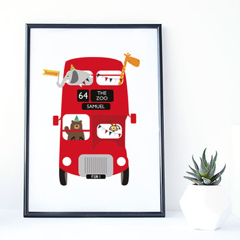 Zoo Bus Personalised London Bus Print for Children