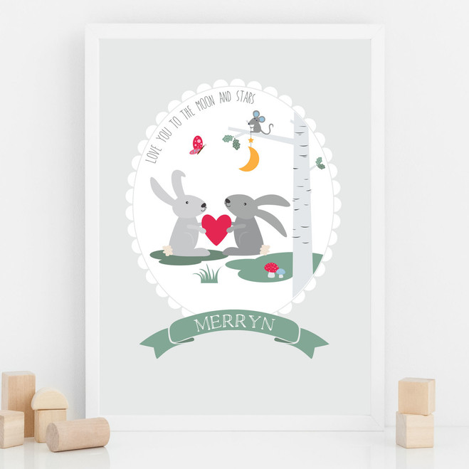 Love You To The Moon And Stars - Personalised Nursery Print
