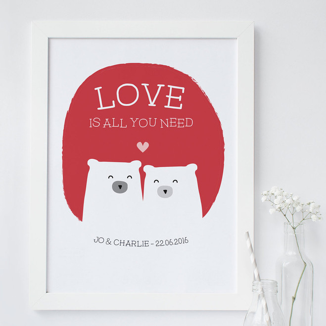 Love is All You Need Personalised Bear Love Print  - Red