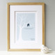 Love Birds Print - Pale Blue - Oak Framed