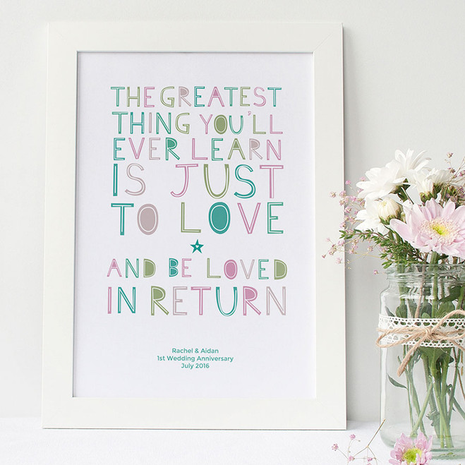 Personalised 'Love And Be Loved In Return' Print - white
