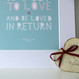 Personalised 'Love And Be Loved In Return' Print - blue - detail