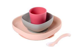 Beaba 4-Piece Silicone Suction Meal Set in Blush