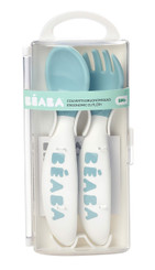 BEABA® Self-Feeding Toddler 2-piece Cutlery Set with Travel Case in ( Rain )