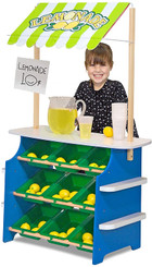 Melissa and Doug Wooden Grocery Store and Lemonade Stand - Reversible Awning, 9 Bins, Chalkboards