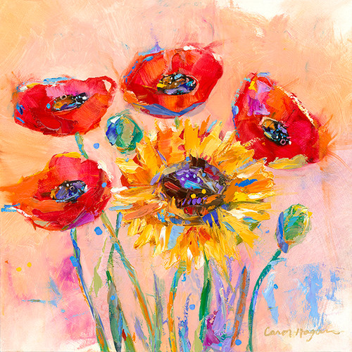 Sunflower Poppies Metal Print - Carol Hagan