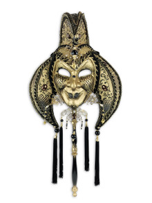 Venetian paper mache mask with Swarovski crystals Jester Metallo Lux