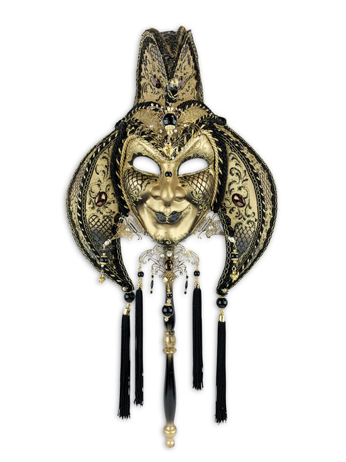 Venetian paper mache mask with Swarovski crystals Jester Metallo Lux