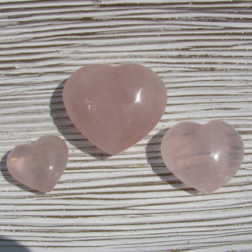 Rose Quartz Polished Hearts, Various Sizes