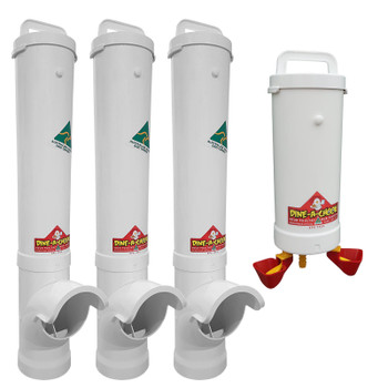 Chicken Feeder and Drinker Kit - 3 x Waste-Reducing Chicken Feeders + 1 x Automatic Chicken Waterer for Mains Pressure. Australia-made for reliable quality! 