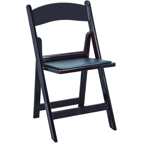 Wedding Folding Chair Mahogany Wood Folding Chair with Black Vinyl Padded Seat 