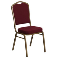 Crown Back Stacking Banquet Chair in Burgundy Fabric - Gold Frame [FD-C01-ALLGOLD-3169-GG]