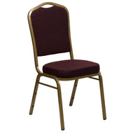 Crown Back Stacking Banquet Chair in Burgundy Patterned Fabric - Gold Frame [FD-C01-ALLGOLD-EFE1679-GG]