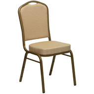 Crown Back Stacking Banquet Chair in Beige Patterned Fabric - Gold Frame [FD-C01-ALLGOLD-H20124E-GG]