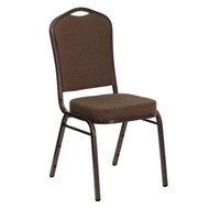 Crown Back Stacking Banquet Chair in Brown Patterned Fabric - Copper Vein Frame [FD-C01-COPPER-008-T-02-GG]