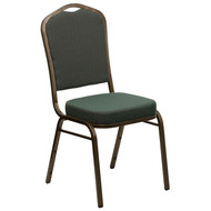 Crown Back Stacking Banquet Chair in Green Patterned Fabric - Gold Vein Frame [FD-C01-GOLDVEIN-0640-GG]