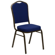 Crown Back Stacking Banquet Chair in Navy Blue Patterned Fabric - Gold Vein Frame [FD-C01-GOLDVEIN-208-GG]
