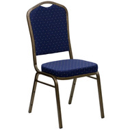 Crown Back Stacking Banquet Chair in Navy Blue Dot Patterned Fabric - Gold Vein Frame [FD-C01-GOLDVEIN-S0810-GG]