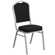 Crown Back Stacking Banquet Chair in Black Fabric - Silver Frame [FD-C01-S-11-GG]