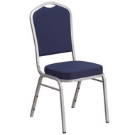 Crown Back Stacking Banquet Chair in Navy Fabric - Silver Frame [FD-C01-S-2-GG]