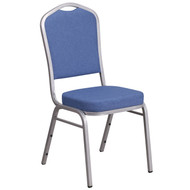 Crown Back Stacking Banquet Chair in Blue Fabric - Silver Frame [FD-C01-S-7-GG]