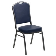 Crown Back Stacking Banquet Chair in Navy Vinyl - Silver Vein Frame [FD-C01-SILVERVEIN-NY-VY-GG]