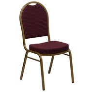 Dome Back Stacking Banquet Chair in Burgundy Patterned Fabric - Gold Frame [FD-C03-ALLGOLD-EFE1679-GG]