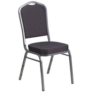 Crown Back Stacking Banquet Chair in Black Patterned Fabric - Silver Vein Frame [HF-C01-SV-E26-BK-GG]