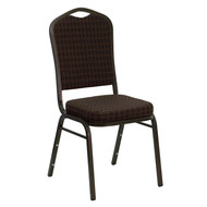 Crown Back Stacking Banquet Chair in Brown Patterned Fabric - Gold Vein Frame [NG-C01-BROWN-GV-GG]