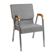 HERCULES Series 21"W Stacking Wood Accent Arm Church Chair in Grey Fabric - Silver Vein Frame